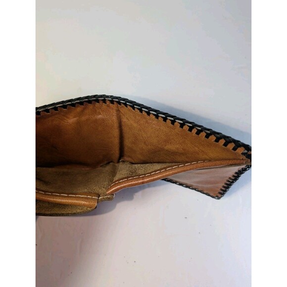 Vintage Hand Tooled Leather Wallet Deer Forest Scene Western Bifold Snap Brown - Picture 12 of 15